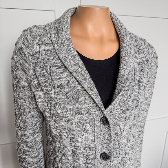 Lands’ End Drifter 100% Cotton Cable Knit Gray Button Up Cardigan-Small(6/8) - Picture 4 of 8
